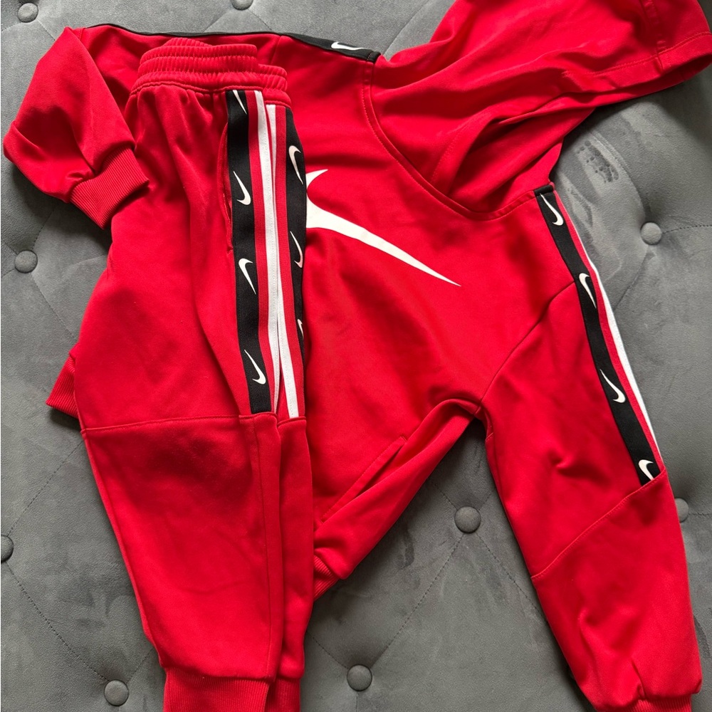 Nike Red Hoodie and Jogger Set with White Swoosh